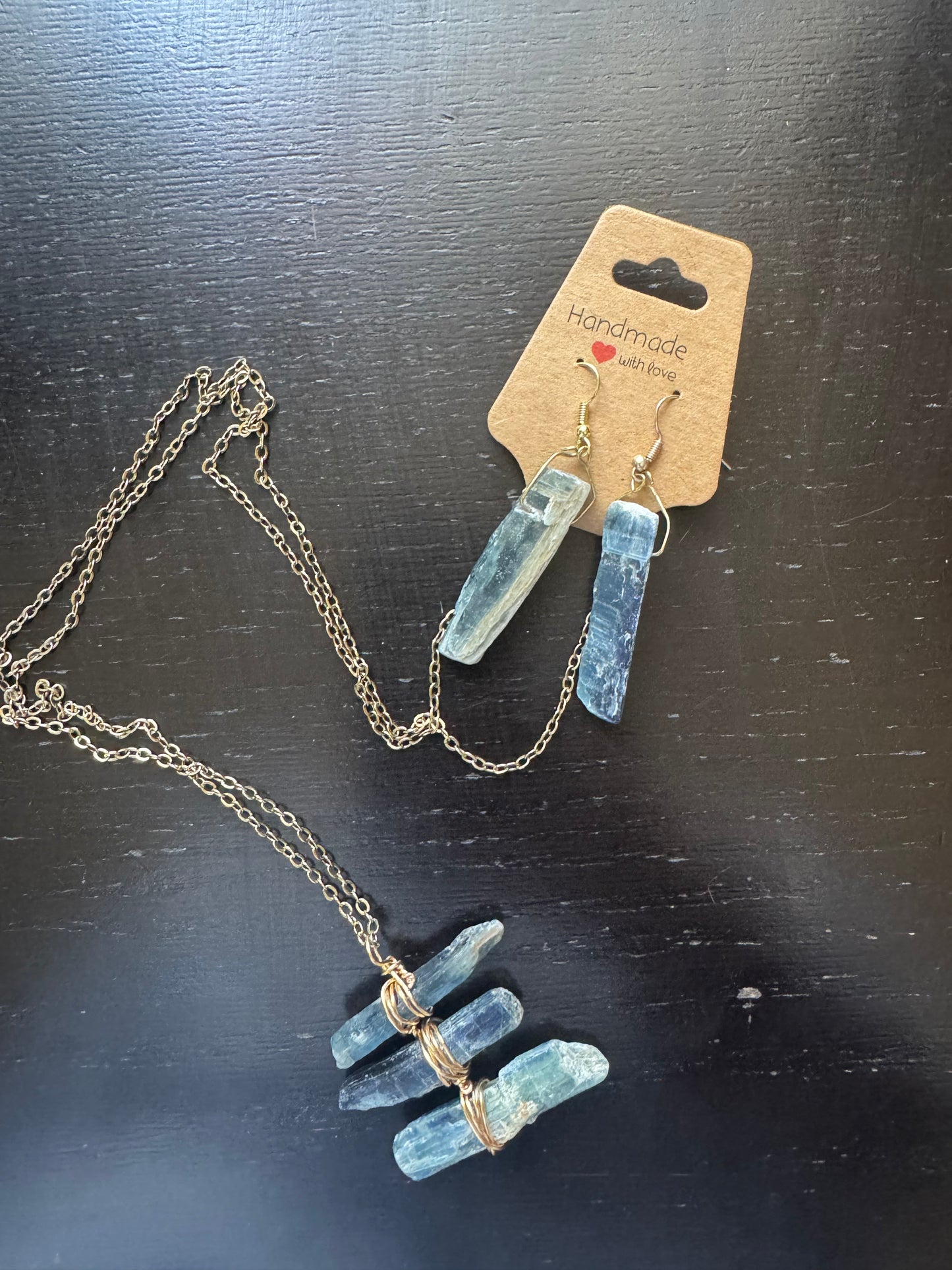 Kyanite necklace and earrings set